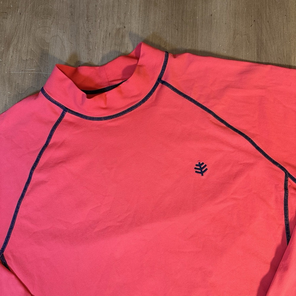 Coolibar Shirt Men Medium Red Lightweight UPF Baselayer Logo Stretch Long Sleeve